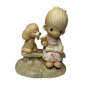 Precious Moments Loving is Sharing E-3110/G Girl Dog Book Bench ENESCO 1979